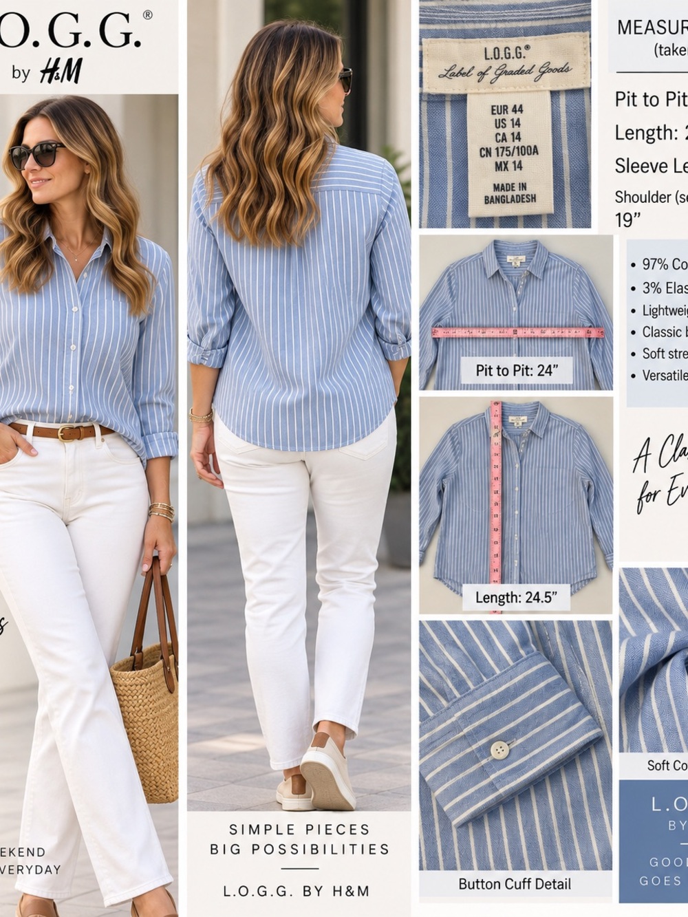 Women's Blue Pinstripe Button-Down Shirt